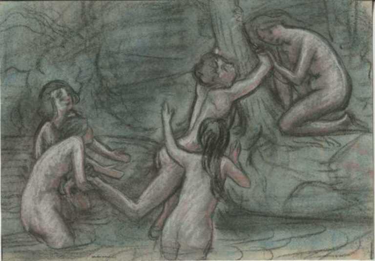 Drawing by Bryson Burroughs: [Nudes Bathing in a River], represented by Childs Gallery
