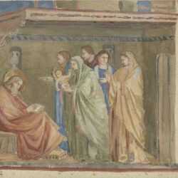 Drawing by Bryson Burroughs: Birth and Naming of the Baptist, Panel 1 [after Giotto di Bo, represented by Childs Gallery