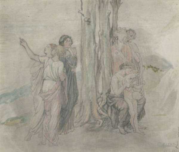 Watercolor by Bryson Burroughs: Study for the Education of Orpheus, represented by Childs Gallery