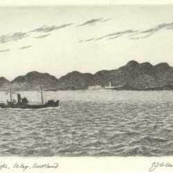 Print by C. J. A. Wilson: Tide Rips, Islay, Scotland, represented by Childs Gallery