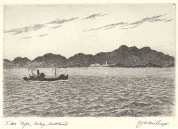 Print by C. J. A. Wilson: Tide Rips, Islay, Scotland, represented by Childs Gallery