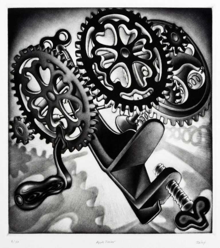 Print By Carol Wax: Apple Peeler At Childs Gallery
