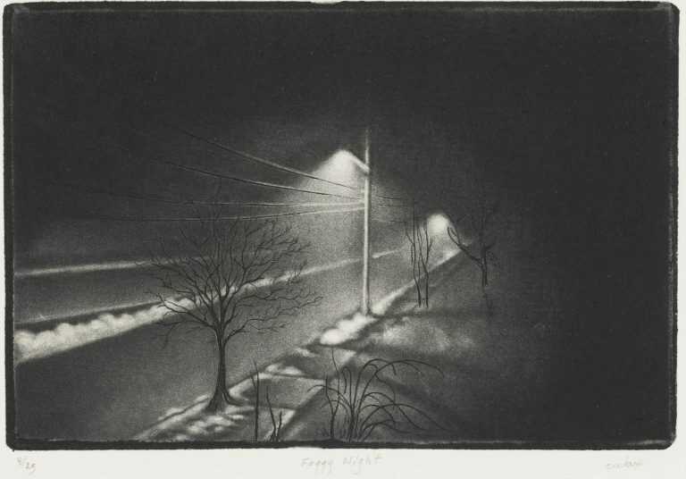Print By Carol Wax: Foggy Night At Childs Gallery