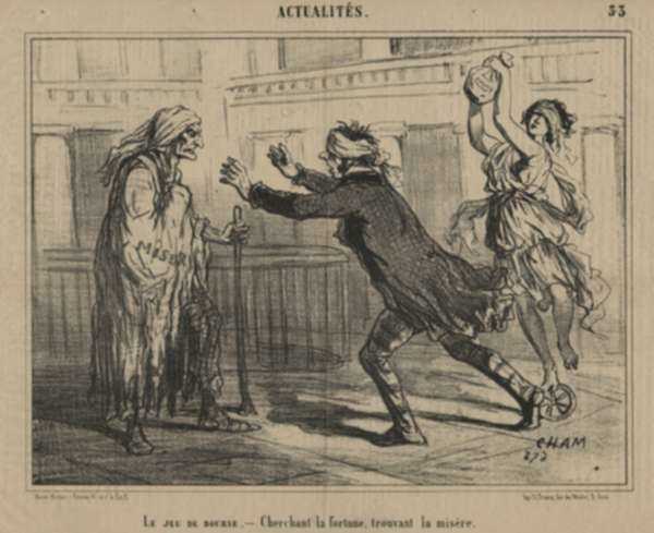 Print by Cham [Conte de Amédée Charles Henri Noé]: Le Jeu de Bourse (The Stock Market Game - Chasing Fortune, F, represented by Childs Gallery