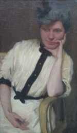 Painting by Charles Bittinger: The Black Ribbon (Le Ruban Noir), represented by Childs Gallery