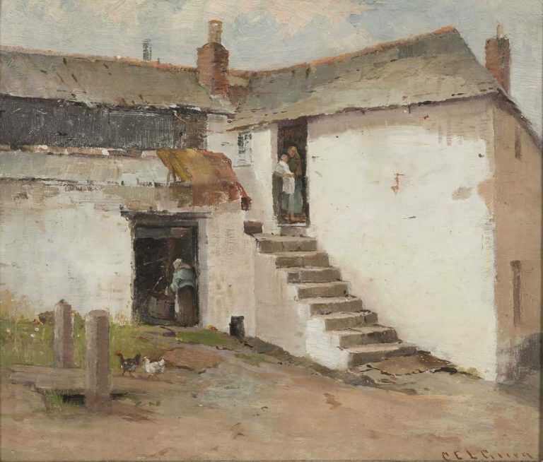Painting By Charles E.l. Green: Farmhouse In Newlyn At Childs Gallery