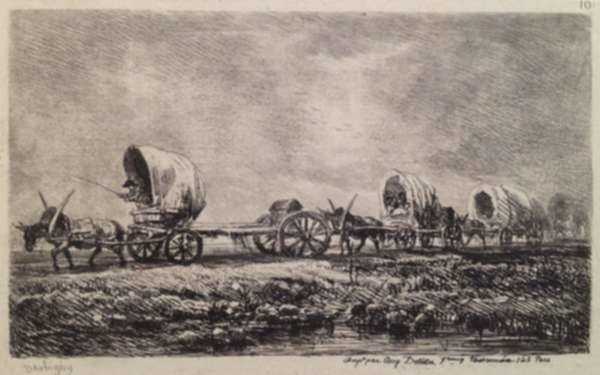 Print by Charles François Daubigny: Les Charrettes de Roulage, represented by Childs Gallery