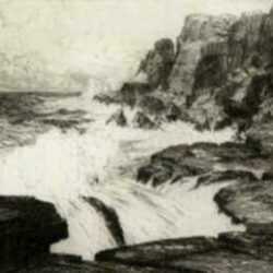 Print by Charles Jac Young: Surf-Pounded Coast, represented by Childs Gallery