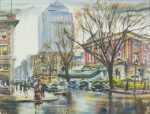 Watercolor by Charles P. Demetropoulos: [Newbury Street, Bonwit Teller], represented by Childs Gallery