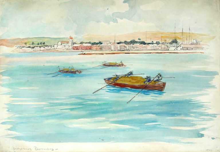 Watercolor By Charles Woodbury: Bridgetown, Barbados At Childs Gallery