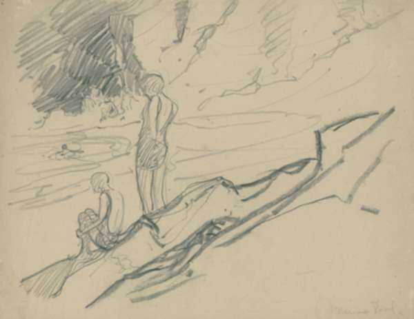 Drawing by Charles Woodbury: Narrow Pool, represented by Childs Gallery