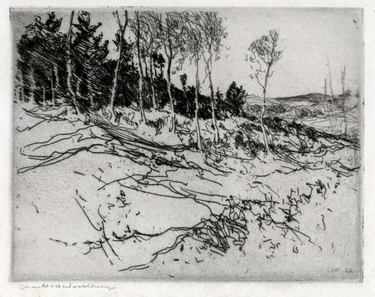 Print By Charles Woodbury: Seven Birches At Childs Gallery
