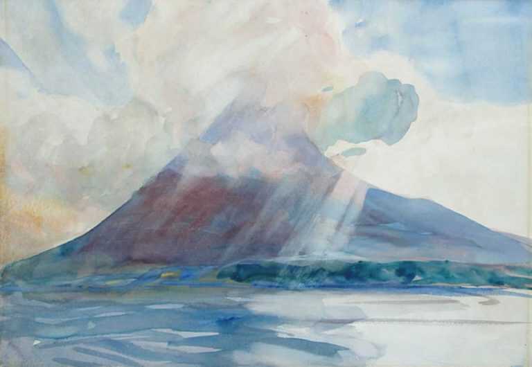 Watercolor By Charles Woodbury: The Island Of Nevis [carribbean] At Childs Gallery