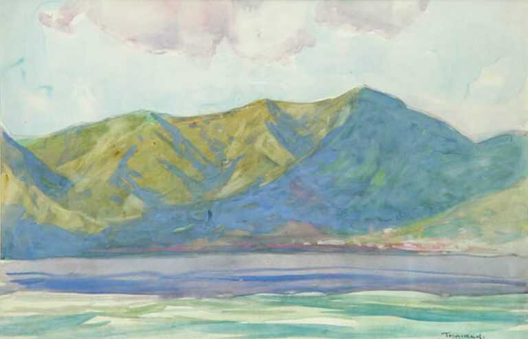 Watercolor By Charles Woodbury: Trinidad: [mountain, Pink Clouds] At Childs Gallery