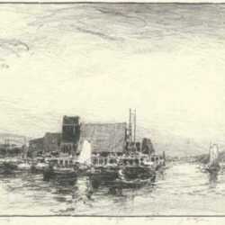 Print by Chauncey Ryder: Old Wharves, Ipswich or Fish Wharves, represented by Childs Gallery