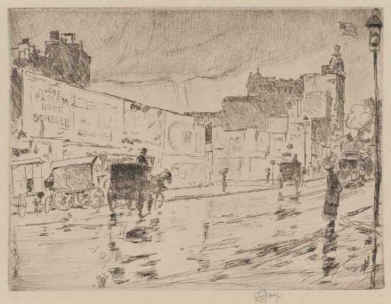 Print by Childe Hassam: The Billboards, New York, represented by Childs Gallery