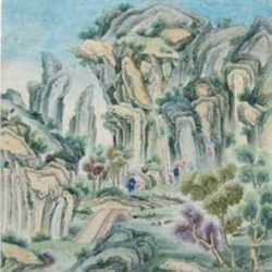 Watercolor by Chinese School: Climbing, represented by Childs Gallery
