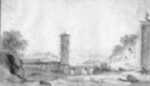Drawing by Circle of Jacques-Louis David: [Building in a Landscape], represented by Childs Gallery