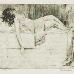 Print by Clyde Singer: Sunbather, represented by Childs Gallery