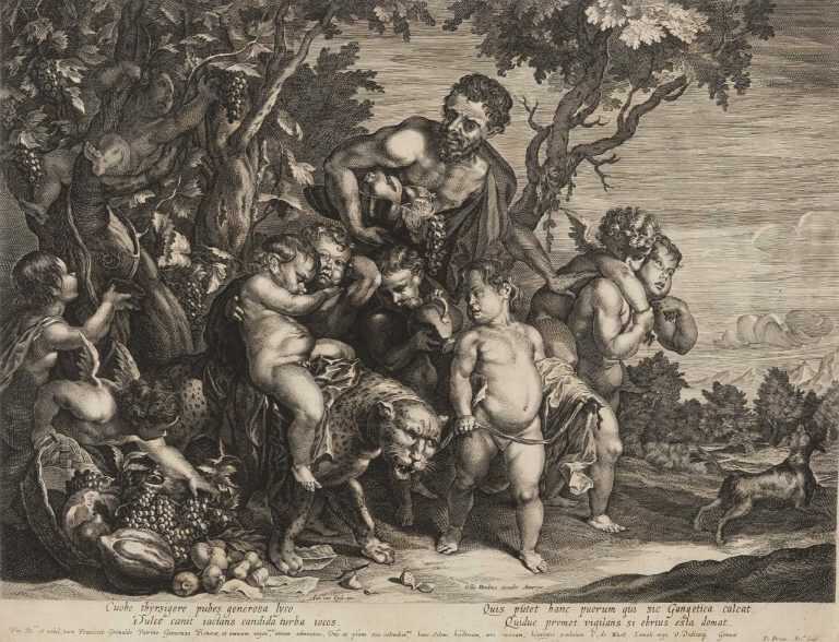 Print By D. Brunn: Infant Bacchus On A Leopard [after Anthony Van Dyck, Flemish (1599 1641)] At Childs Gallery
