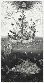Print by David Avery: Das Narrenschiff, available at Childs Gallery, Boston
