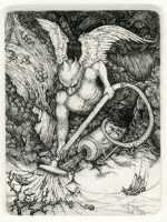 Print by David Avery: Exterminating Angel, available at Childs Gallery, Boston