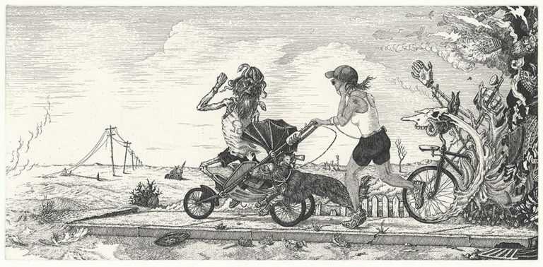 Print by David Avery: Runner (Mom, Death, and Devil), available at Childs Gallery, Boston