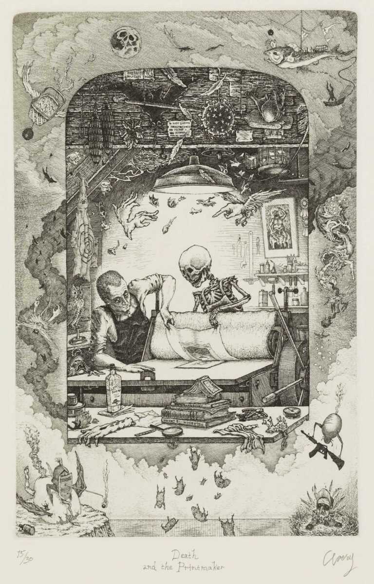 Print By David Avery: Death And The Printmaker At Childs Gallery