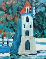 Painting by David D. Howlett: Ice Fisher, represented by Childs Gallery