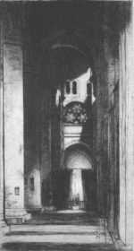 Print by David Young Cameron: Tewkesbury Abbey [Tewkesbury, Gloucestershire, England], represented by Childs Gallery