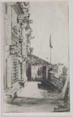 Print by David Young Cameron: The Gargoyles, Stirling Castle [Stirling, Scotland], represented by Childs Gallery