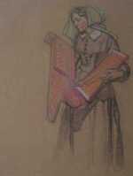 Pastel by Dean Cornwell: Study of Woman with Fabric, represented by Childs Gallery