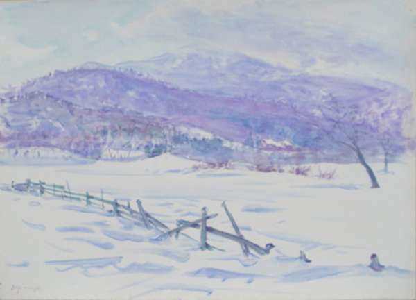 Watercolor by Dodge Macknight: [Mountain in Winter, probably Philbrook Farm, Shelburne, New, represented by Childs Gallery