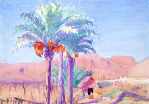 Watercolor by Dodge Macknight: Date Palms, North Africa, represented by Childs Gallery