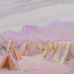 Watercolor by Dodge Macknight: Hemp Stacks Drying, Spain, represented by Childs Gallery