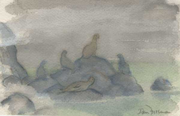 Watercolor by Don Freeman: Study for "The Seal and the Slick", represented by Childs Gallery