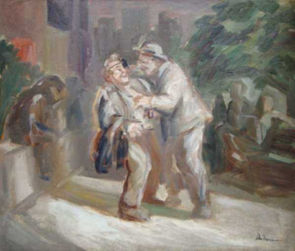 Painting by Don Freeman: Two Drunks, represented by Childs Gallery