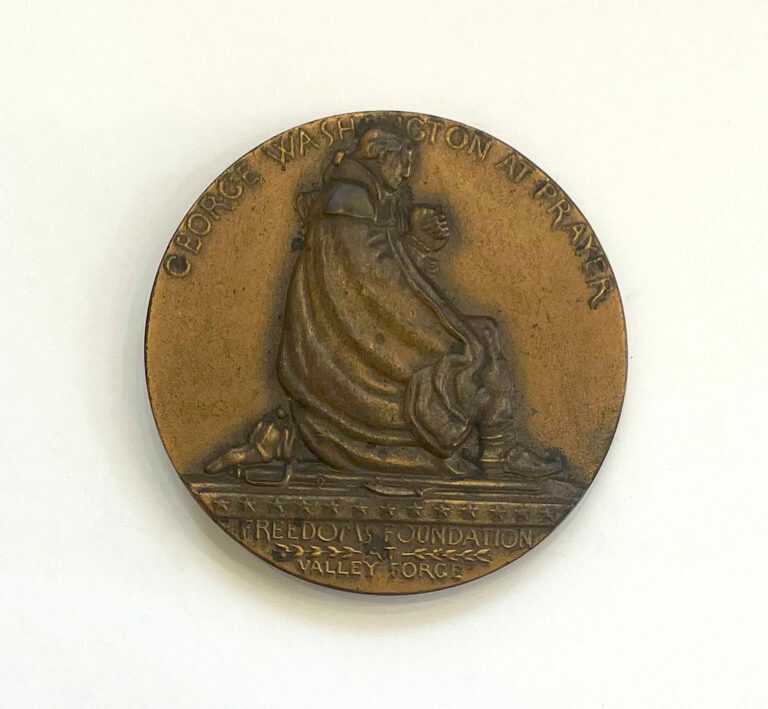 Sculpture by Donald De Lue: George Washington at Prayer – Grand Lodge of Pennsylvania Medal, available at Childs Gallery, Boston