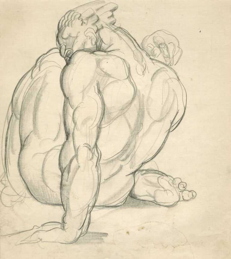 Drawing By Donald De Lue: Seated Figure At Childs Gallery