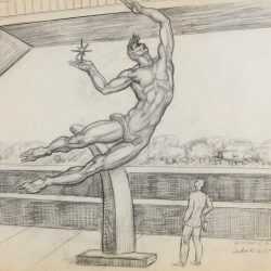 Drawing By Donald De Lue: Study For Quest Eternal, Prudential Center, Boston At Childs Gallery