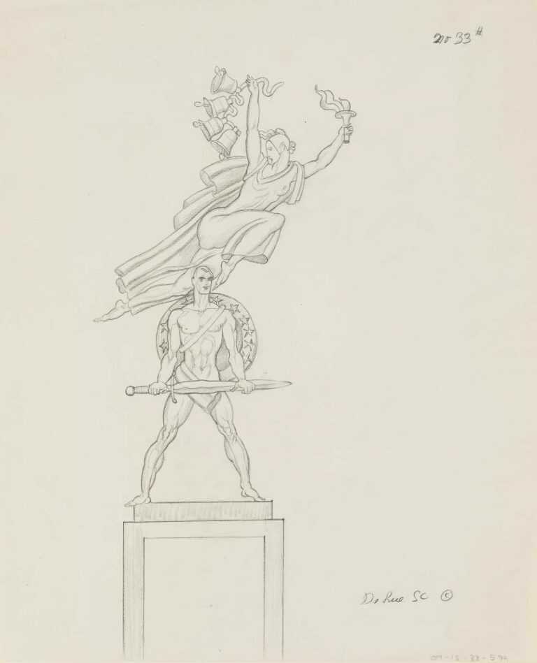 Drawing By Donald De Lue: Study For Us Dept Of Justice 59 At Childs Gallery