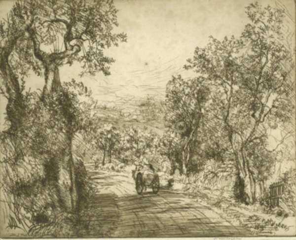 Print by Donald Shaw MacLaughlan: Road Song No. 2 [Tuscany, Italy], represented by Childs Gallery