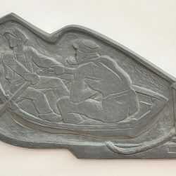 Sculpture by Dudley Vaill Talcott: Plaque with Men in Boat, available at Childs Gallery, Boston