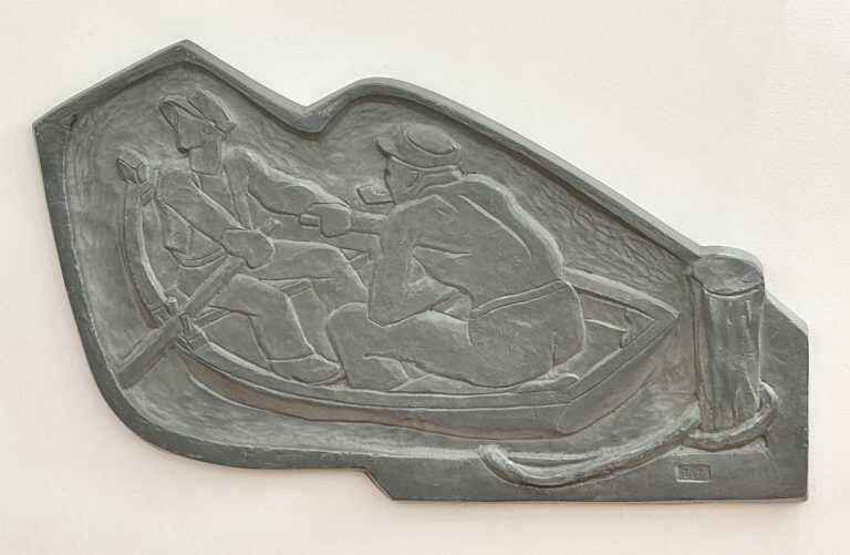 Sculpture by Dudley Vaill Talcott: Plaque with Men in Boat, available at Childs Gallery, Boston