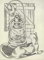 Drawing By Dudley Vaill Talcott: Cat And Lantern At Childs Gallery