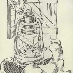 Drawing By Dudley Vaill Talcott: Cat And Lantern At Childs Gallery