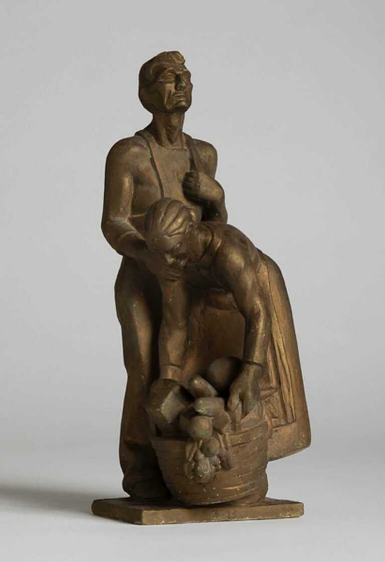 Sculpture By Dudley Vaill Talcott: Couple With Harvest Basket At Childs Gallery