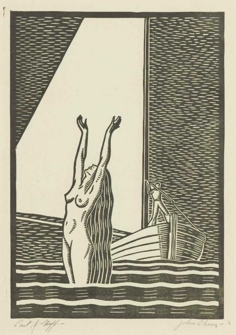 Print by Earl Neff: The White Sail, or Siren, represented by Childs Gallery