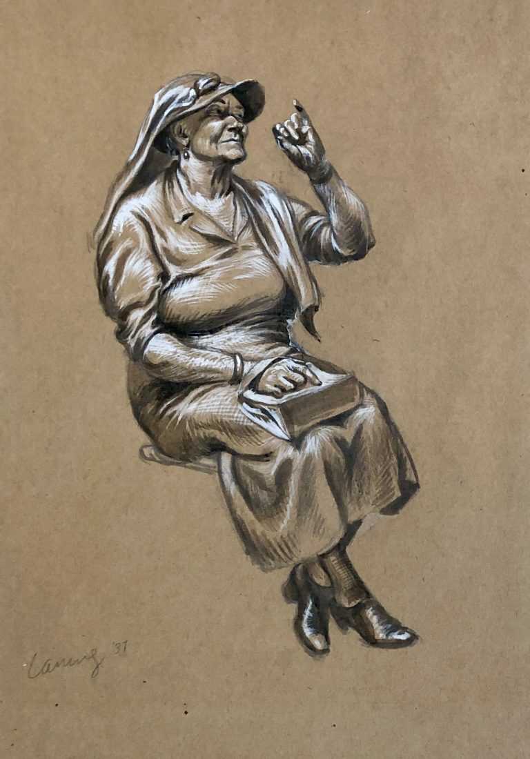 Drawing by Edward Laning: Study for Seated Matron in Corn Dance, available at Childs Gallery, Boston