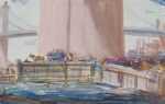 Watercolor By Edward Vance Warren: Swimming, Brooklyn Bridge Looking To Manhattan Bridge At Childs Gallery